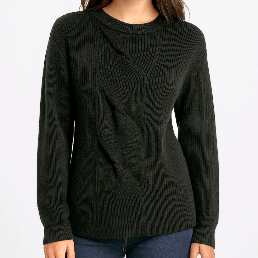 Vineyard Vines Sweater Black Merino Wool Cable Twist Front Long Sleeve S…